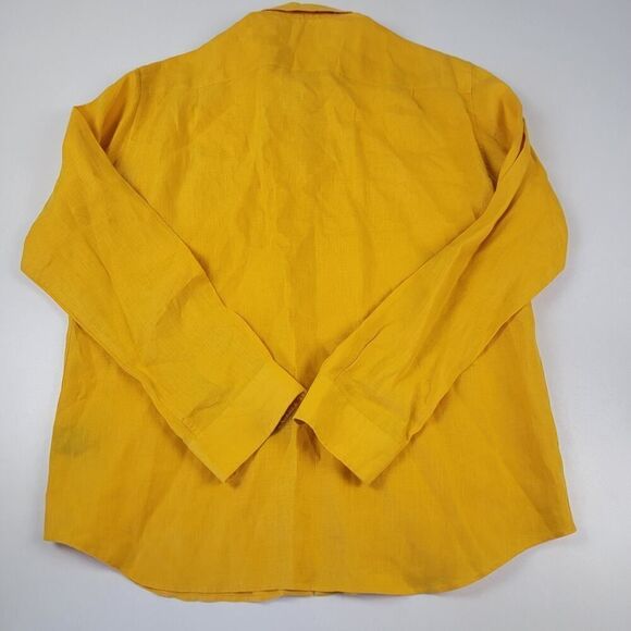 Vilebrequin 100% Linen Button Up Shirt Yellow Men's Size XL Long Sleeve Collared - Picture 5 of 5